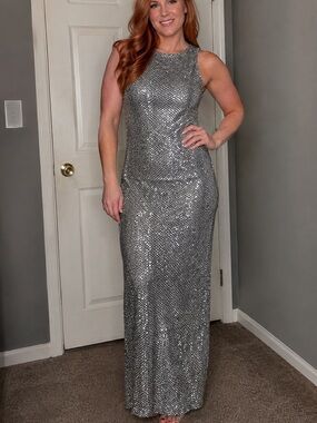 Vintage Molly Mallory Silver Sequin Evening Dress - Women’s 10 Made in USA